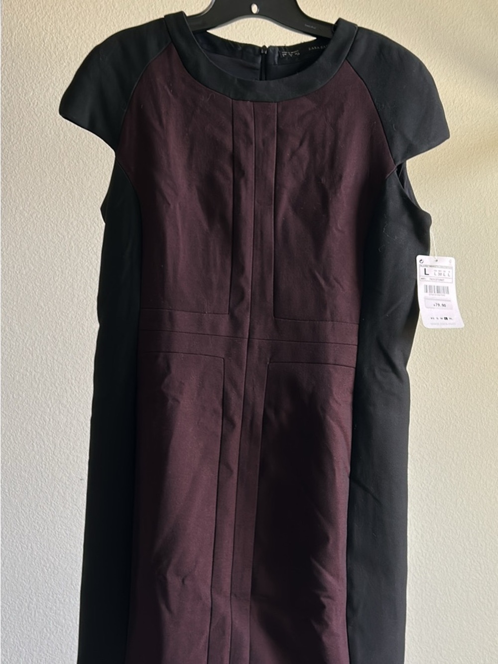 Zara Black and Plum Cap-Sleeve Sheath Dress